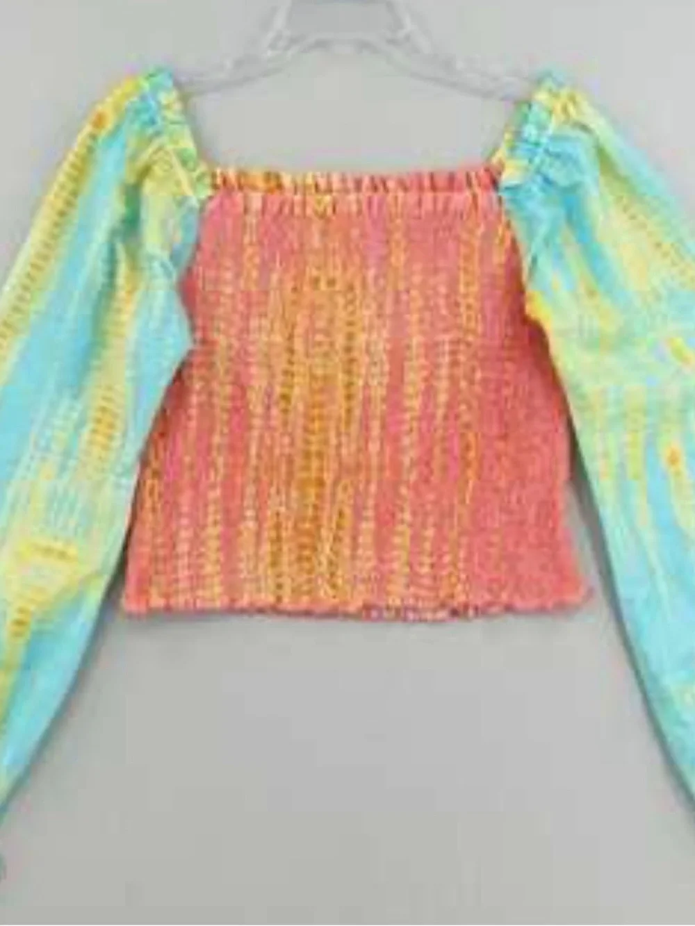 Kavita Bharti Tie Dye Smocked Top Boho Balloon Sleeve Medium Festival Blouse - Picture 3 of 4